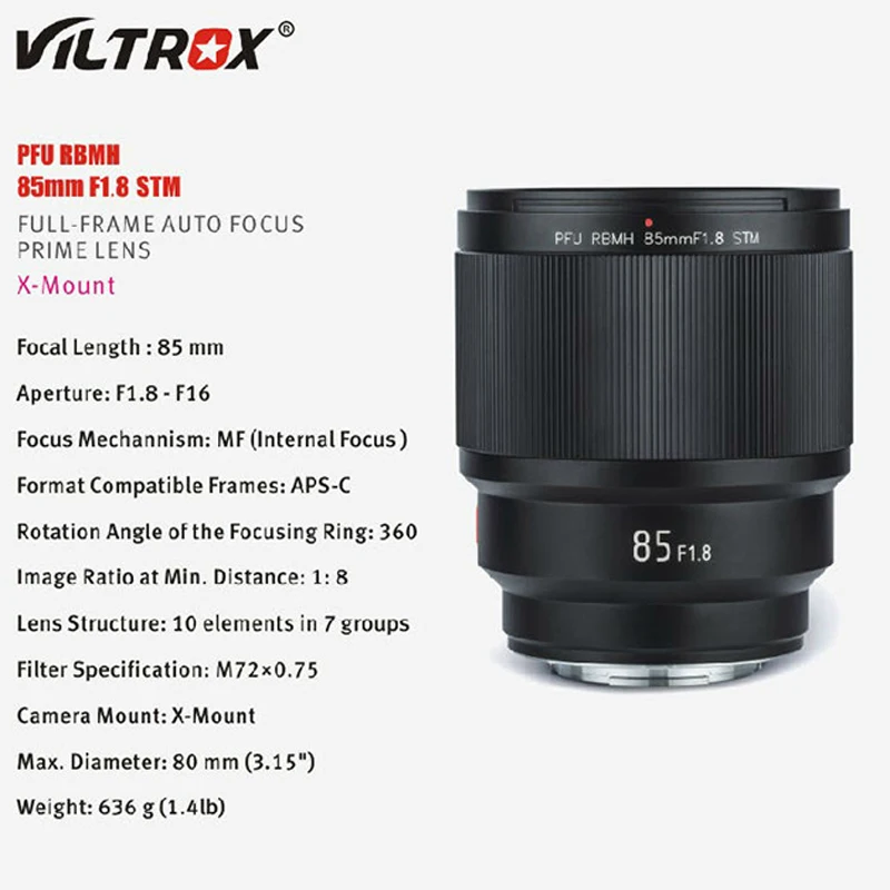 Полноразмерный объектив VILTROX 85 мм F1.8 AF с фиксированным фокусом X крепление