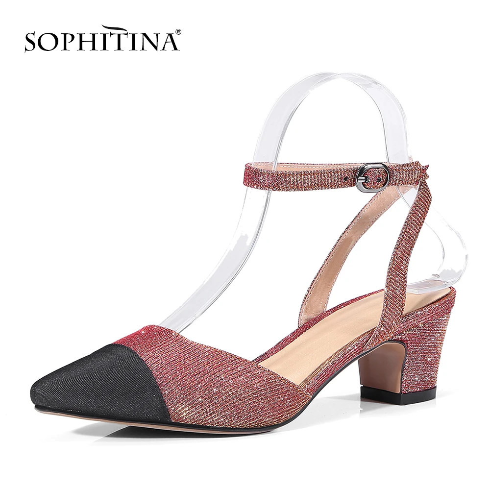 SOPHITINA/Новинка; стильные женские босоножки для офиса; модная обувь с пряжкой на ремешке; шикарная обувь; сезон весна-осень; женские босоножки на квадратном каблуке; MO191