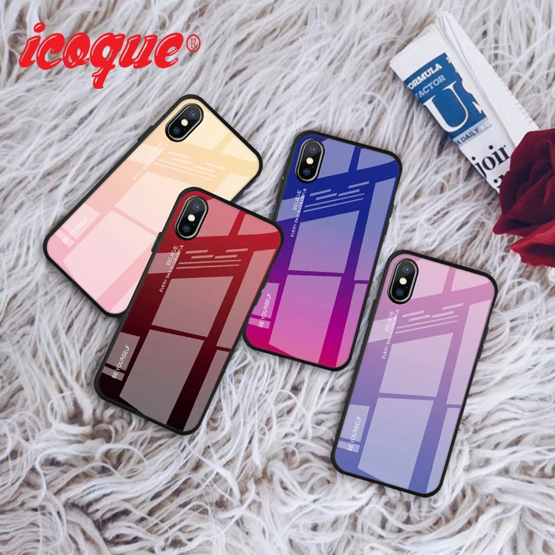 Стеклянный чехол icoque для iPhone 6 6s 7 8 Plus роскошный с градиентом X XR XS MAX Coque |