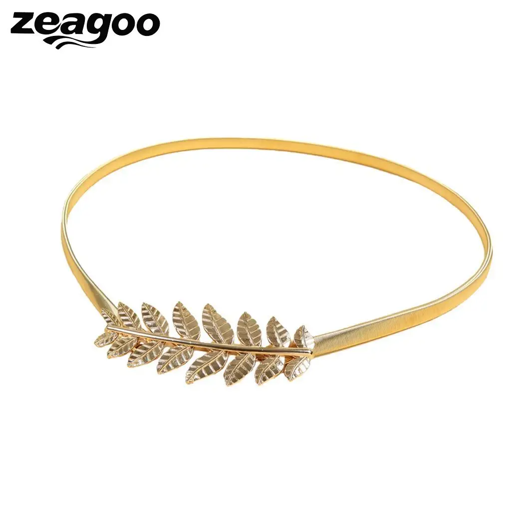 Zeagoo золото женская мода уникальные листья дизайн металлический эластичный пояс