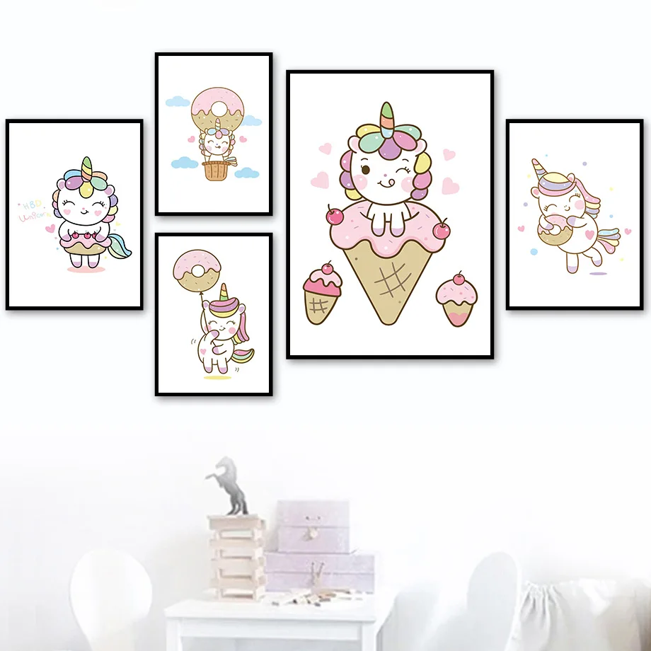 Детские постеры с единорогом и принтом мультяшная картина рисунком животных