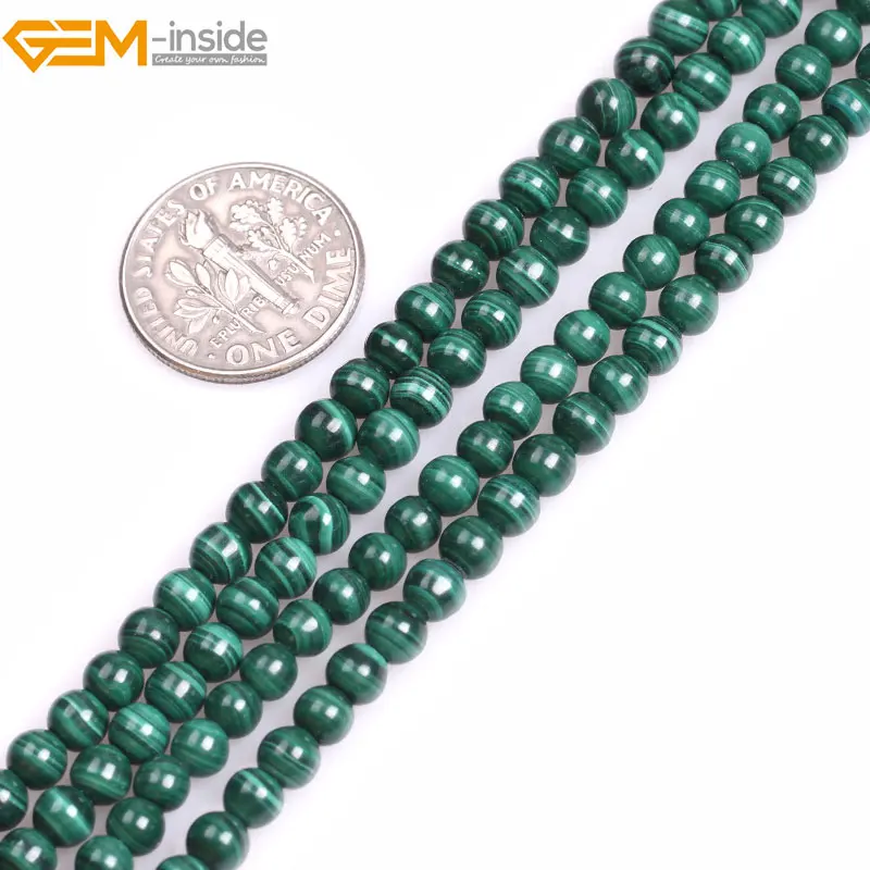 Gem-inside Grade A Natural Round Green Smooth Malachite Spacer Beads For Jewelry Making Strand 15&quot DIY Jewellery | Украшения и