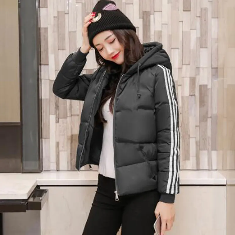 Для женщин с капюшоном зима сплошной полосой Цвет Свободные Slim Fit теплый хлопок