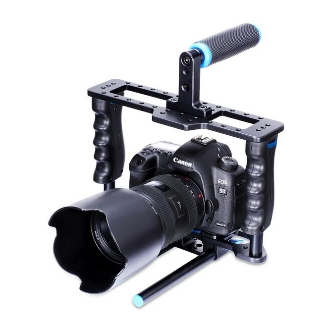 

PULUZ Handheld Aluminum Alloy Rail 15mm Rod DSLR Rig Video Camera Cage Rail With Top Handle Grip For Canon Nikon Olympus DSLR