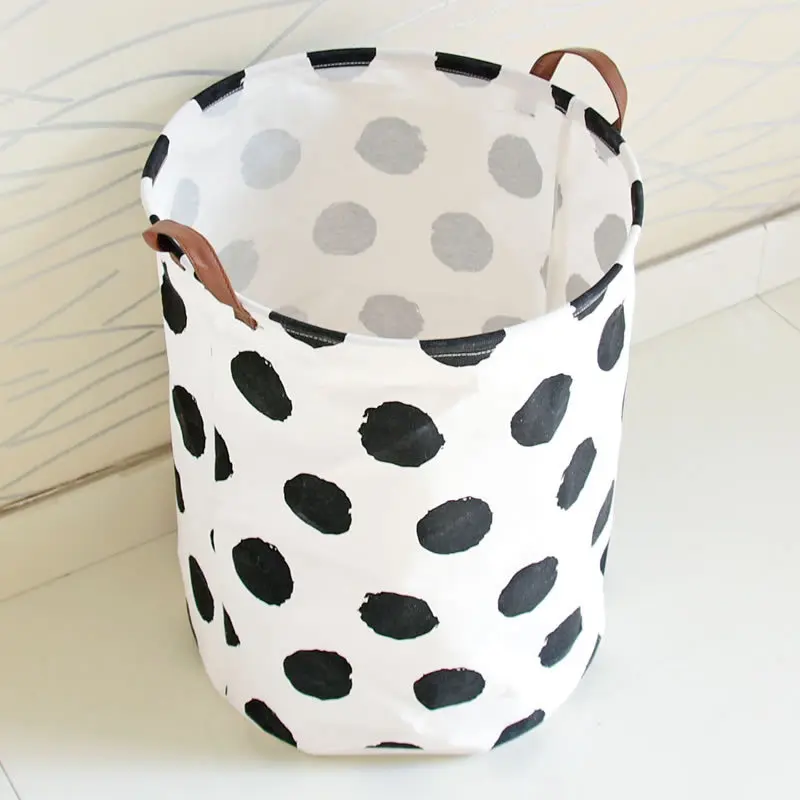 

Large dot storage bucket of children carry type toy's organizer box bucket household leather handle can stand canvas storage bag