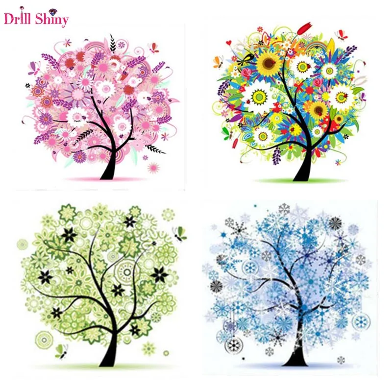 Алмазная Вышивка крестиком Четыре Сезонные деревья 3d живопись своими руками