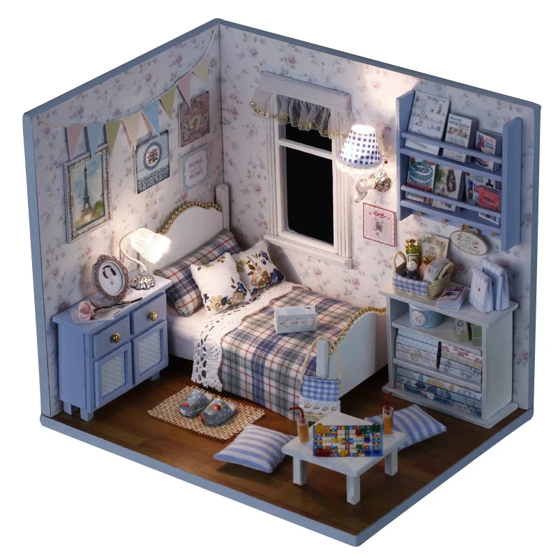 Doll House Furniture DIY Miniature Model Dust Cover 3D Wooden Dollhouse Christmas Girlfrend Gifts Toys For Children Kitten Diary