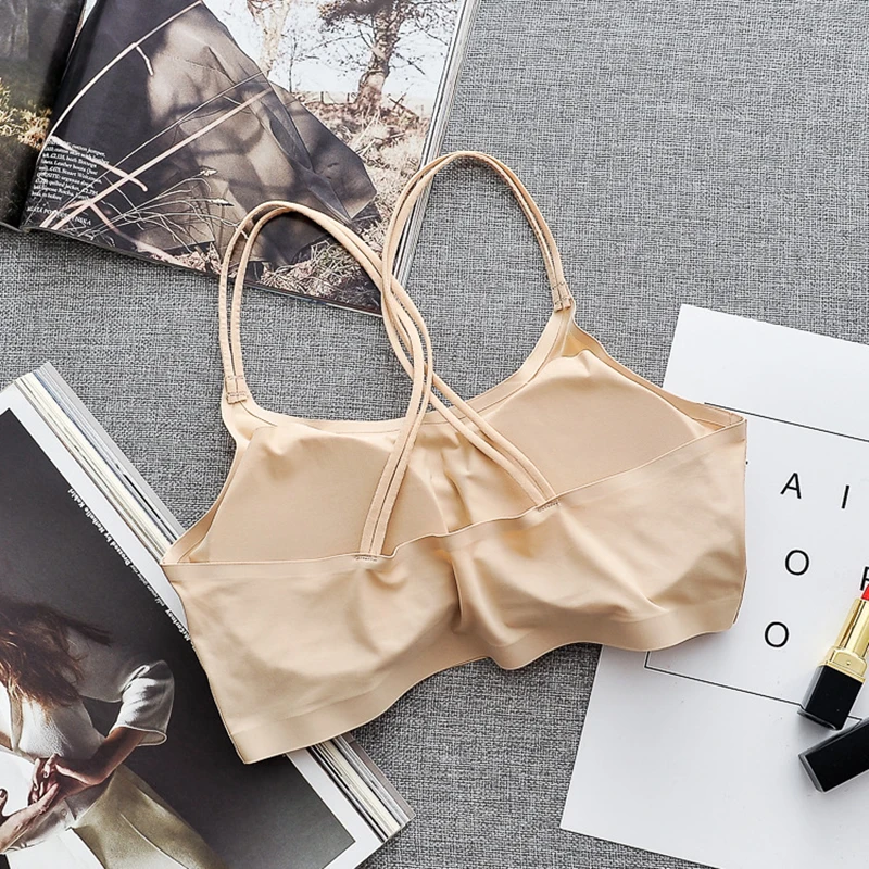Zingirl Casual Slim Soft Ice Silk Basic Bra Bralette Women Wireless Brief Tub Brassiere Small Strap Padded Intimate Lingerie | Женская