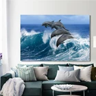 Морской пейзаж и волны, плакаты и принты, настенное искусство, Картина на холсте, прыгающие дельфины, декоративные картины для гостиной, домашний декор