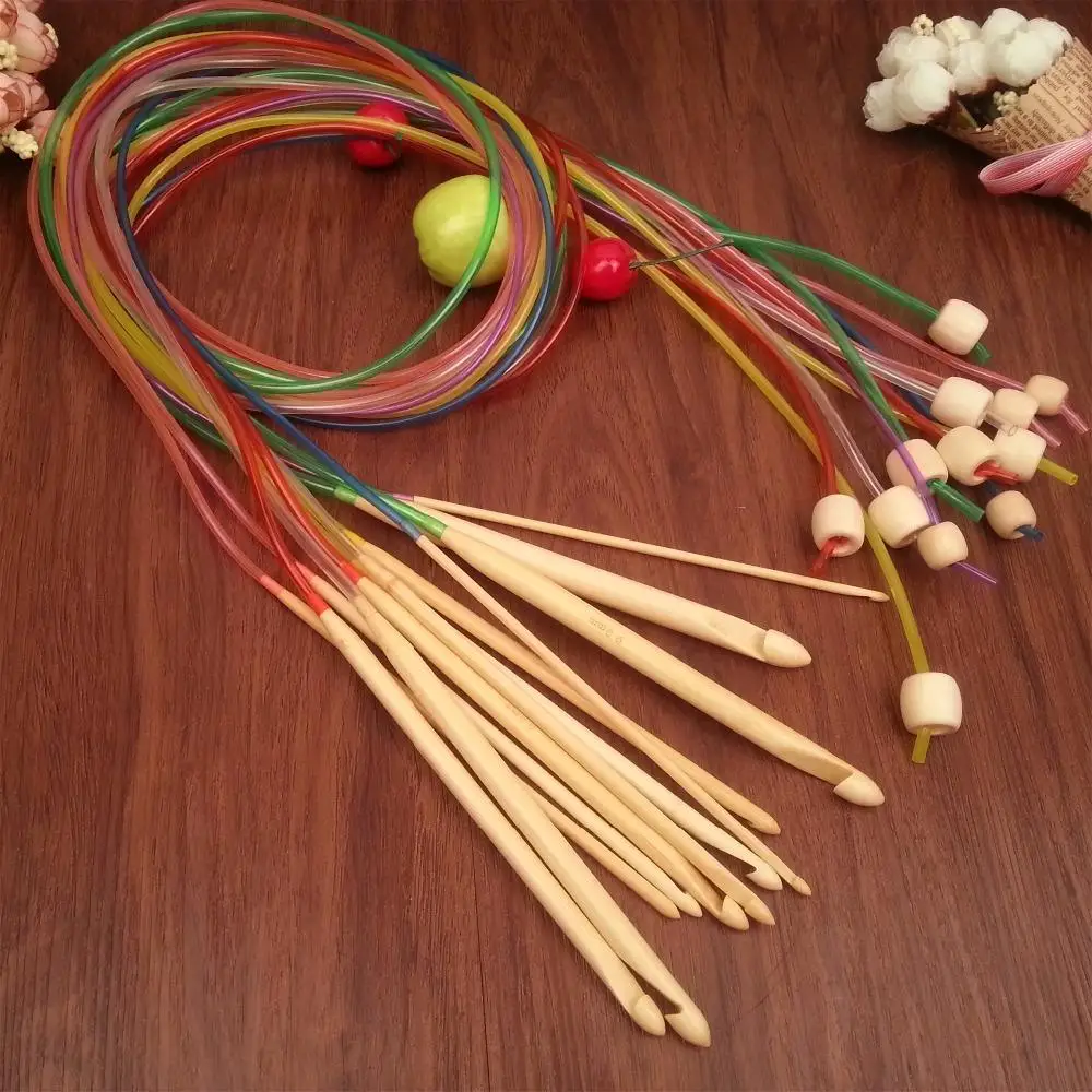 

Free Shipping colorful bamboo crochet hooks 12pcs size 3.0-10.0mm crafts crochet for DIY knitting needlework knitting needles
