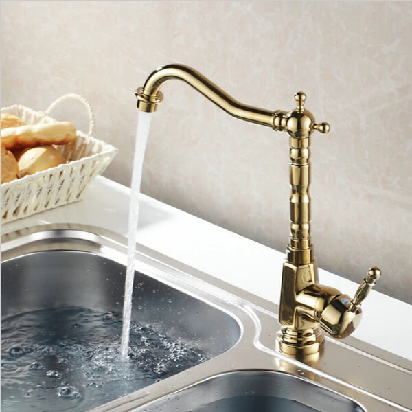 Новый смеситель для раковины Золотой горячей и холодной воды кухонный кран