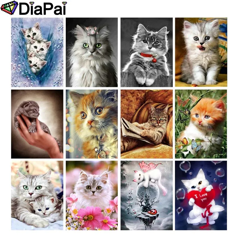 

DIAPAI 100% Full Square/Round Drill 5D DIY Diamond Painting "Animal cat flower" 3D Embroidery Cross Stitch Home Decor