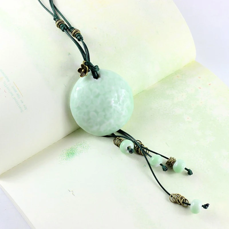 

Модные ювелирные изделия, винтажный керамический камень, кулон, ожерелье ручной работы, резной цветок, ожерелья, бесплатная доставка Nc124