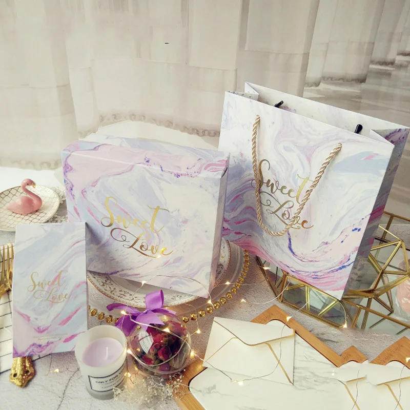 

3PCS/Sets Romantic Purple Marbled Valentine's Day Wedding Gift Candy Gift Box Chocolate Boxes Cookies Bag Women's Bag Gift Bags