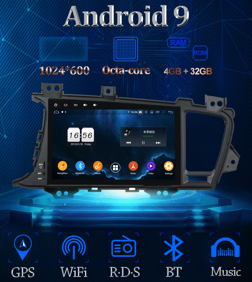 Owtosin " автомобиль радио Мультимедиа Видео плеер навигации gps Android 9,0 для Kia K5/Оптима 2011 2012 2013 автомобиль 4 Гб Оперативная память