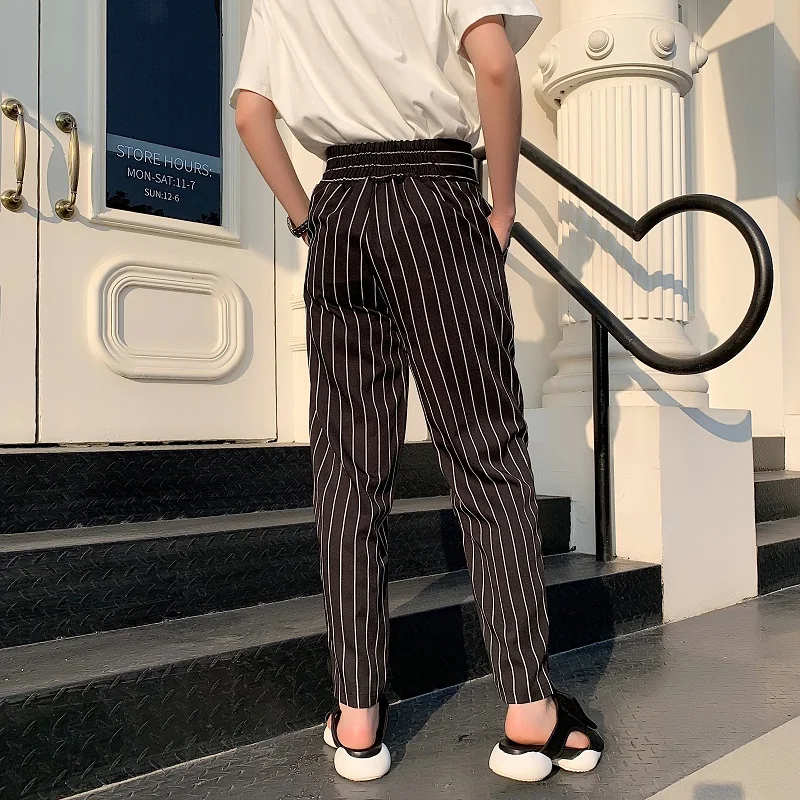 

M-XL!!Autumn alternative lace high waist wild casual pants tide men's striped high-heeled legs Harlan trousers.