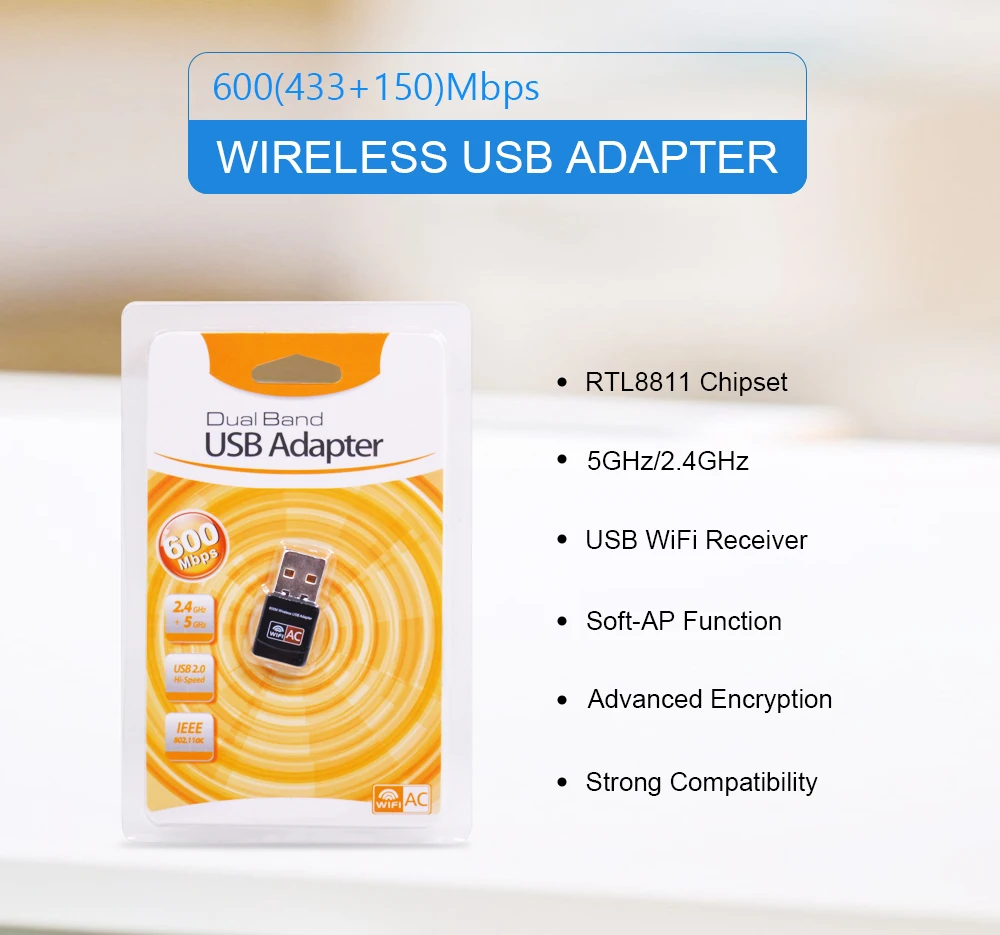 USB Wi Fi адаптер 600 Мбит/с 802.11b/n/g/ac 2 4 ГГц 5 ГГц|Сетевые карты| |