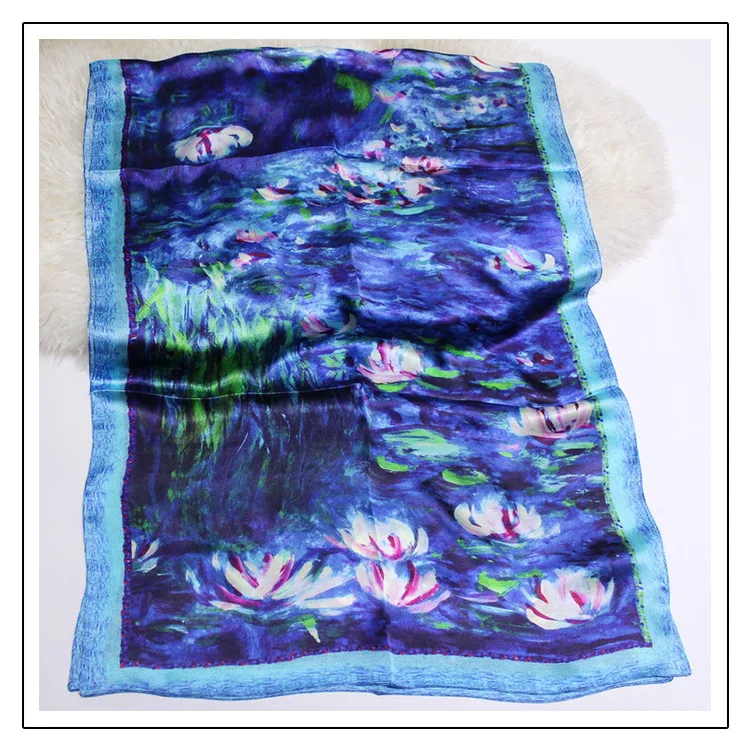 Monet's Water Lily модный 100% шелковый шарф из жоржета всесезонные шарфы пашмины