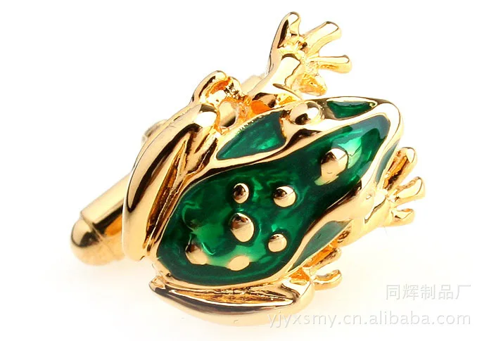 20 пар/лот серебро/Зелено-золотые запонки в форме лягушки Медь покрытием виде
