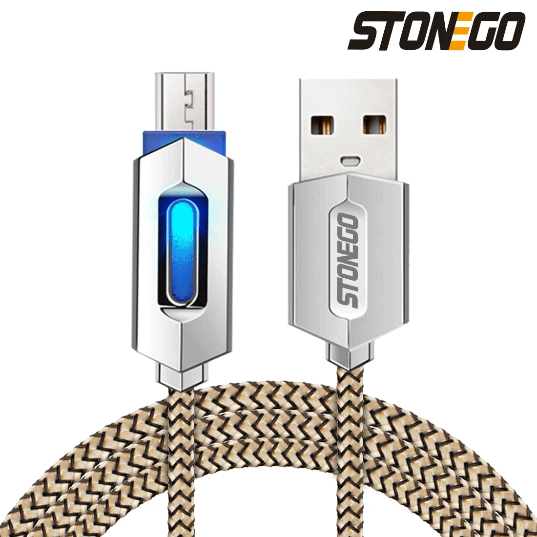Кабель STONEGO светодиодный кабель USB Type C и Micro адаптер в нейлоновой оплетке для
