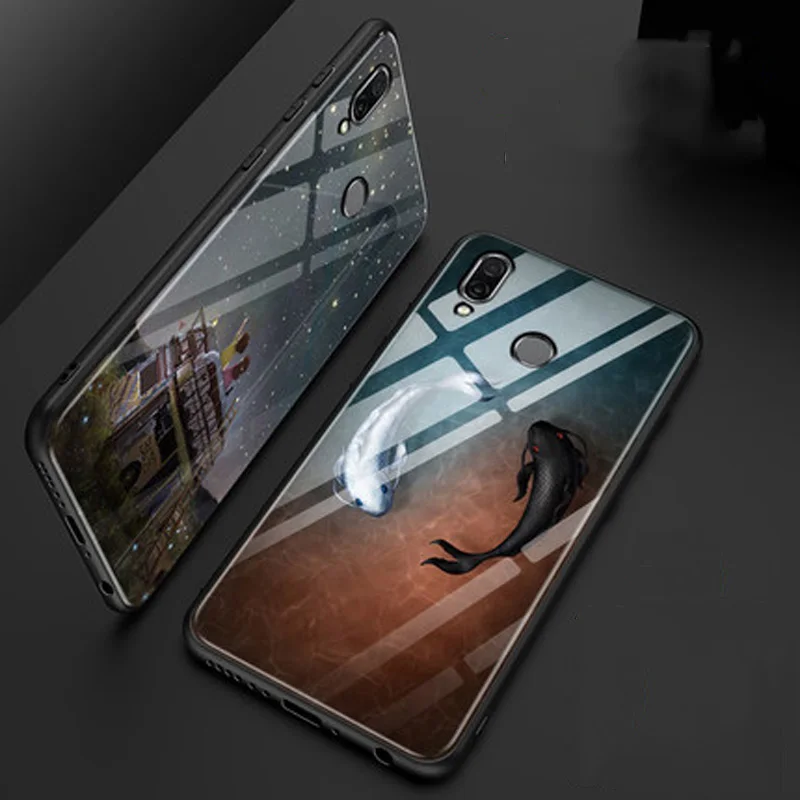 Чехол для Huawei Honor play чехол роскошное закаленное стекло + задняя крышка с мягкими