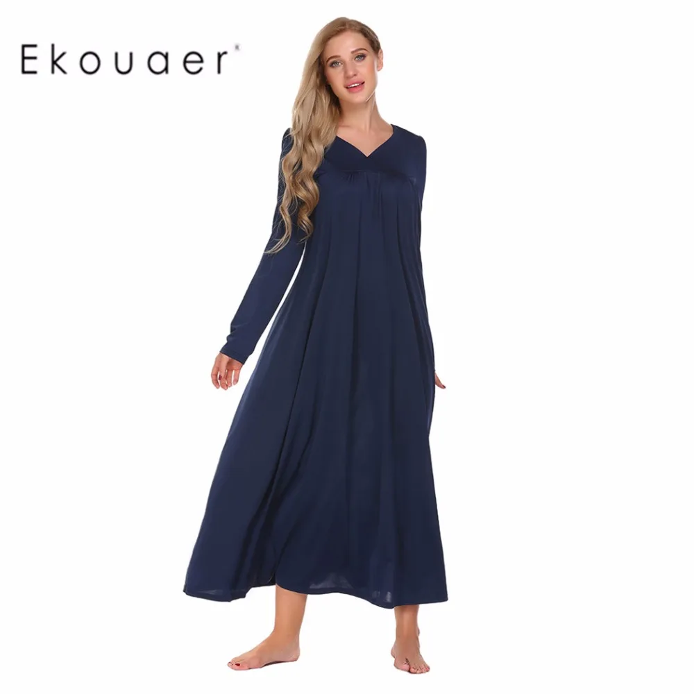 Женская Длинная Ночная рубашка Ekouaer однотонная свободная ночная с длинным