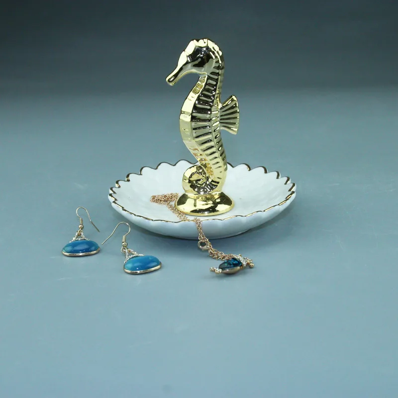 Золото Керамические морской конек кольцо лоток кружева керамические украшения