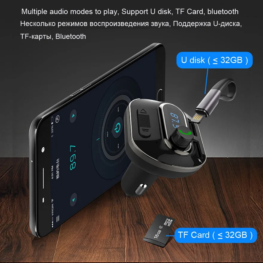 AGETUNR T19 Bluetooth 4 1 автомобильный комплект громкой связи MP3 плеер fm передатчик 2 USB 5V 3.4A