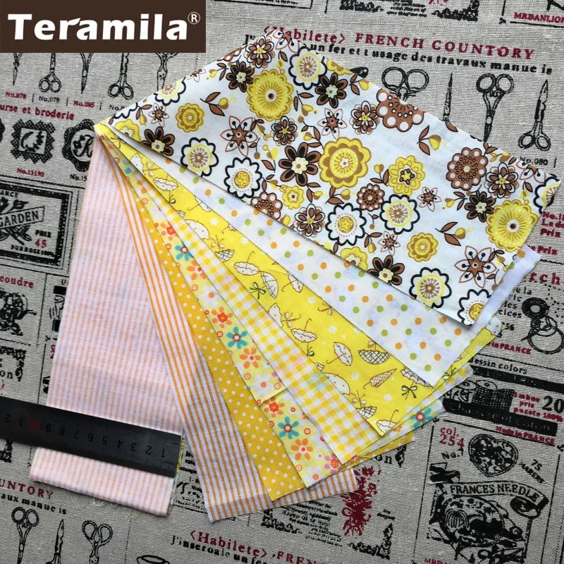 

7PCS 9cmx50cm New Arrival 100%Cotton Jelly Roll Fabric Strips Sewing Textile Yellow Sets Patchwork Quilting Doll's Cloths Tildas