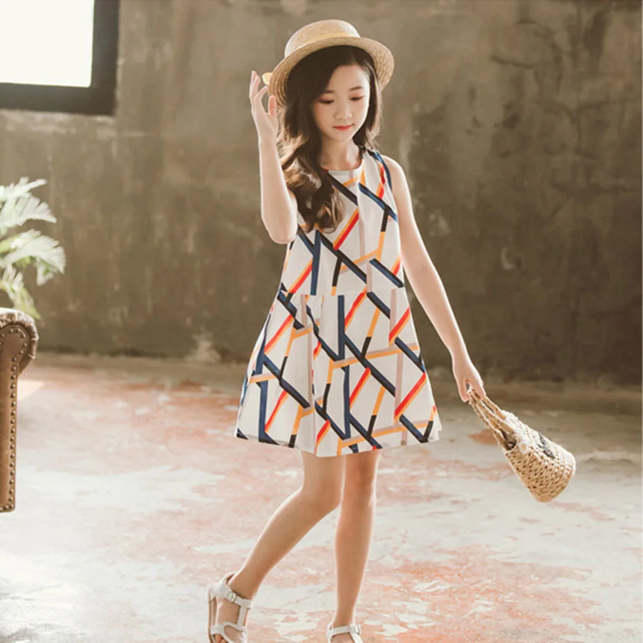 Dresses For Girls Sleeveless Vetement Children Girl Casual Style Dress Teenage Clothes 6 8 10 12 13 14 Year | Детская одежда и