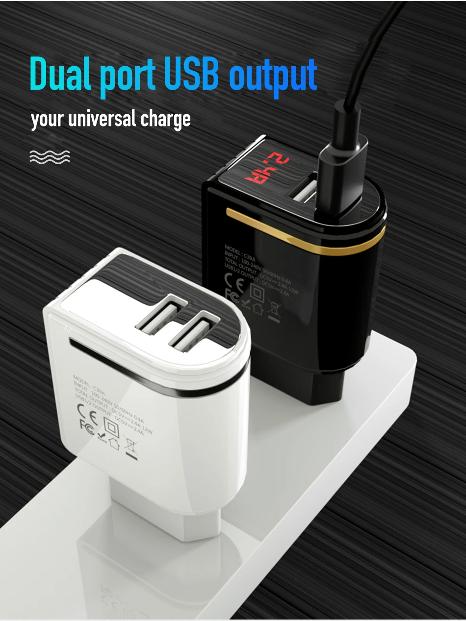 Jellico светодиодный дисплей 2 USB зарядное устройство USB ЗУ для мобильного телефона Быстрая зарядка настенное зарядное устройство для iPhone samsung Xiaomi 2.4A Max зарядное устройство
