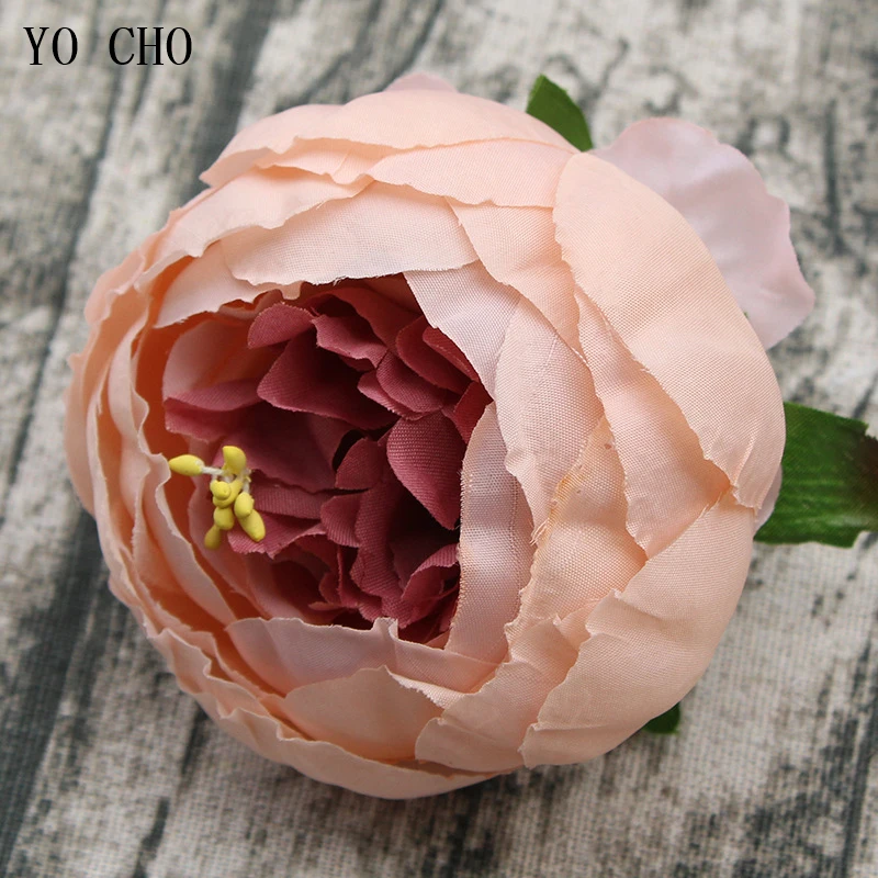 

YO CHO Artificial Tea Rose Big Peony Flower Heads Flores Home Wedding Wall Decoration Wreath Scrapbooking DIY Craft Fake Flowers