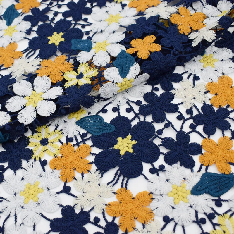 Colours Daisy embroidered water-soluble lace fabric for dress bazin riche getzner telas por metro tissu tissus au metre tela DIY