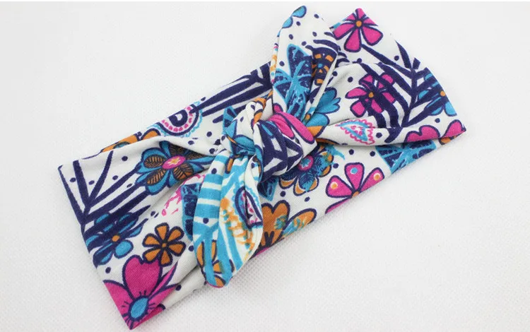

New cotton fabric handmade knot bow elastic headband children floral print turban headband fashion kids headband 15 inch