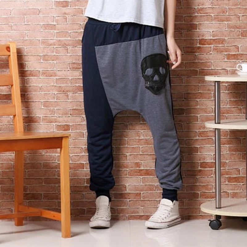 

Nice Fashion Women Faux Leather Skull Print Harem Pants Baggy Splicing Trousers Hip-hop Dance Pants Fashion