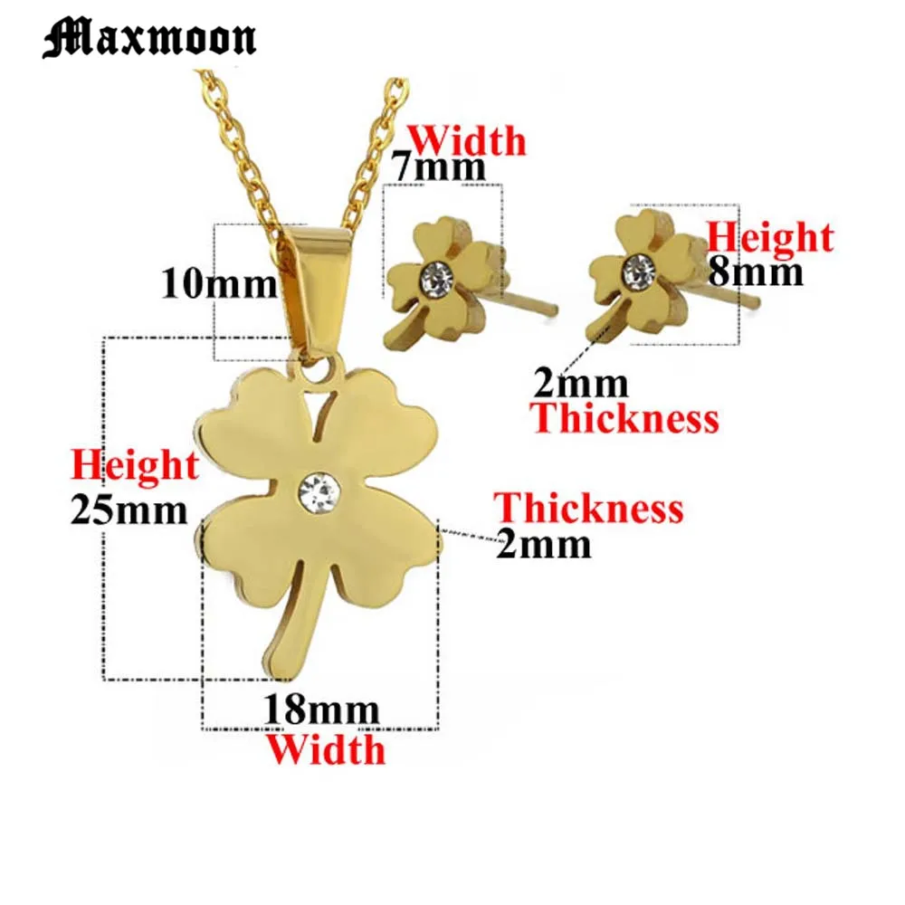 Maxmoon хит продаж четырехлистный клевер счастливый кулон ожерелье + серьги набор