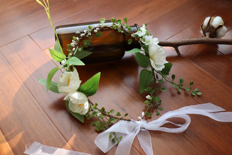 White Ponny Flower Wreath Crown Festival Headband Women Hair Accessories Headdress Girls Floral Garland Wedding Floral Headwear