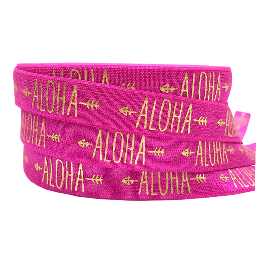 hot pink Золотые Алоха со стрелками, складные эластичные ленты, сделай сам, Гавайские галстуки на день рождения для волос, пляжные вечерние украшения, подарок, аксессуары, 16 мм, 10 лет - Цвет: hot pink