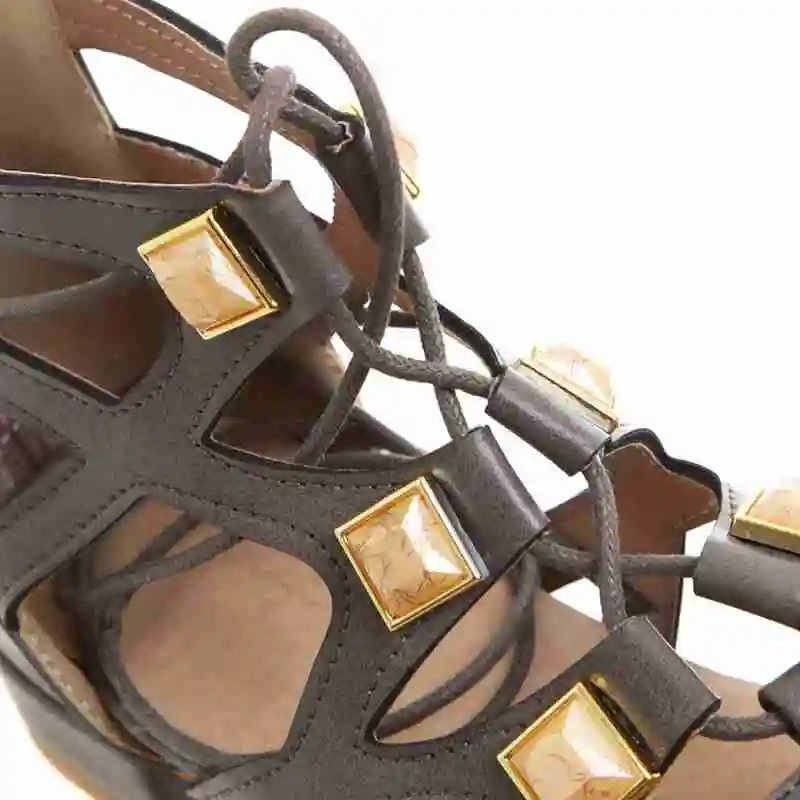 FAMSO 2019 New Women Sandals Black Brown gray Cross-Strap Lace-up Flats Heels Summer Rivets Lady Casual Shoes | Обувь