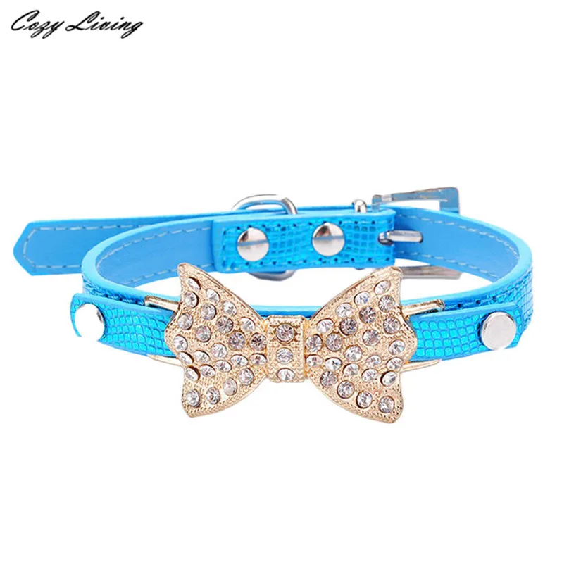Стразы собачий ошейник XS S M украшенный кристаллами бант для питомца чокер щенка