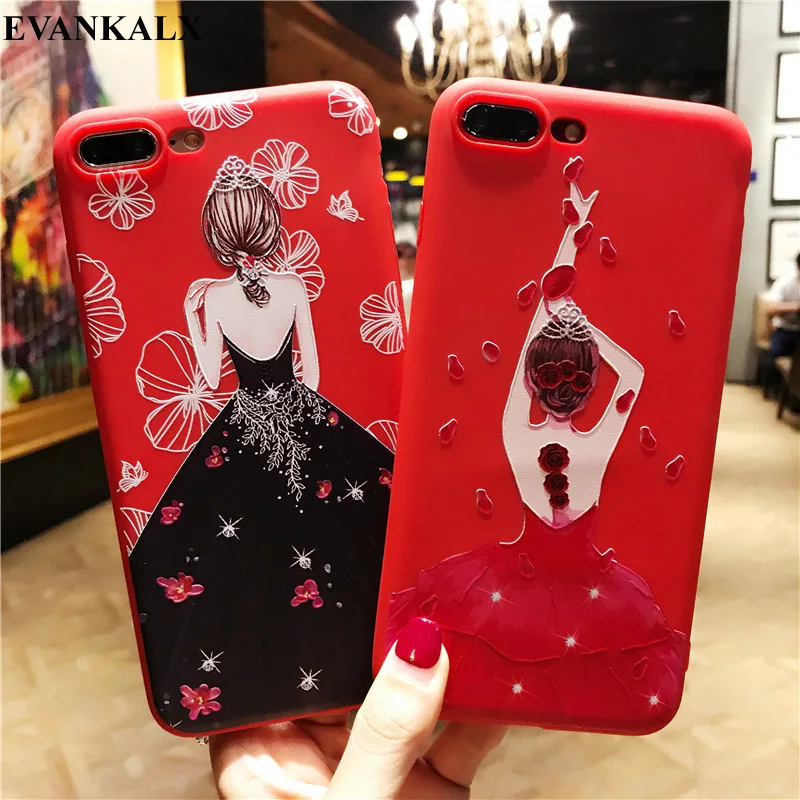 EVANKALX красный цвет чехол для iPhone 8 X XS 3D рельеф мягкий телефона Scoque Funda Capa 7 6 6s 5S se 5