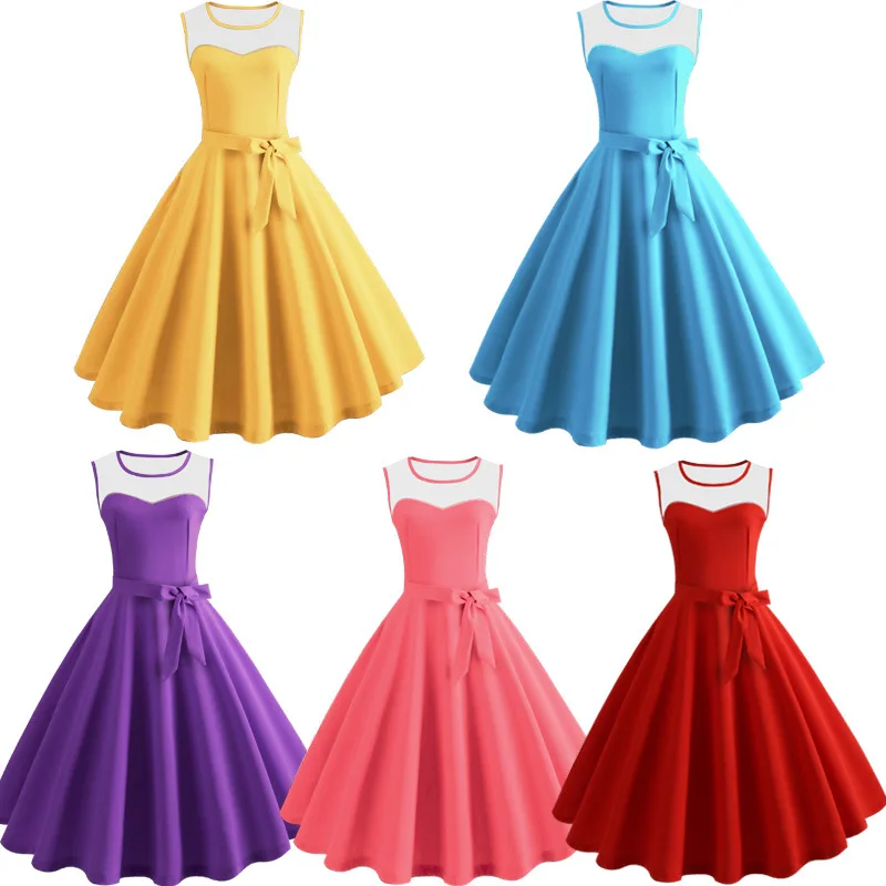 

Women Summer Dress Hepburn 50s 60s Retro Swing Vintage Dress A-Line Party Dresses Evening Dress Plus Size