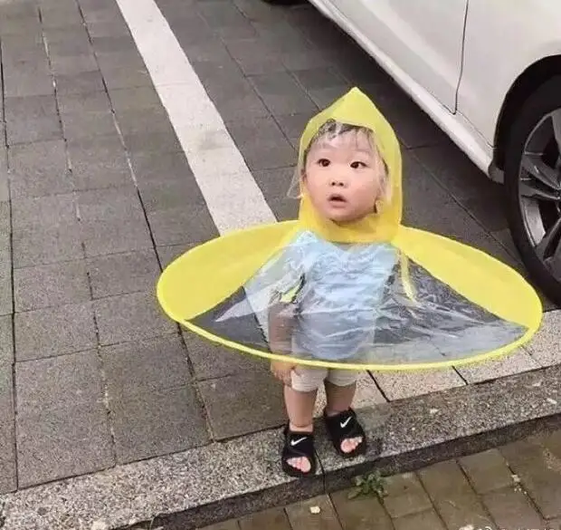 

Creative UFO Children Rain Hat Umbrella Non Handle Rain Cape Poncho For Kids and Students Raincoat Gift