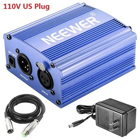 110V US PLUG Blue Neewer Европейский Штекер 220V 1-канальный 48V Фантомное Питание с Адаптером+ Один XLR Кабель Аудио для Любого Конденсаторного Микрофона Записи Музыки Оборудования - Цвет: 110V US PLUG Blue