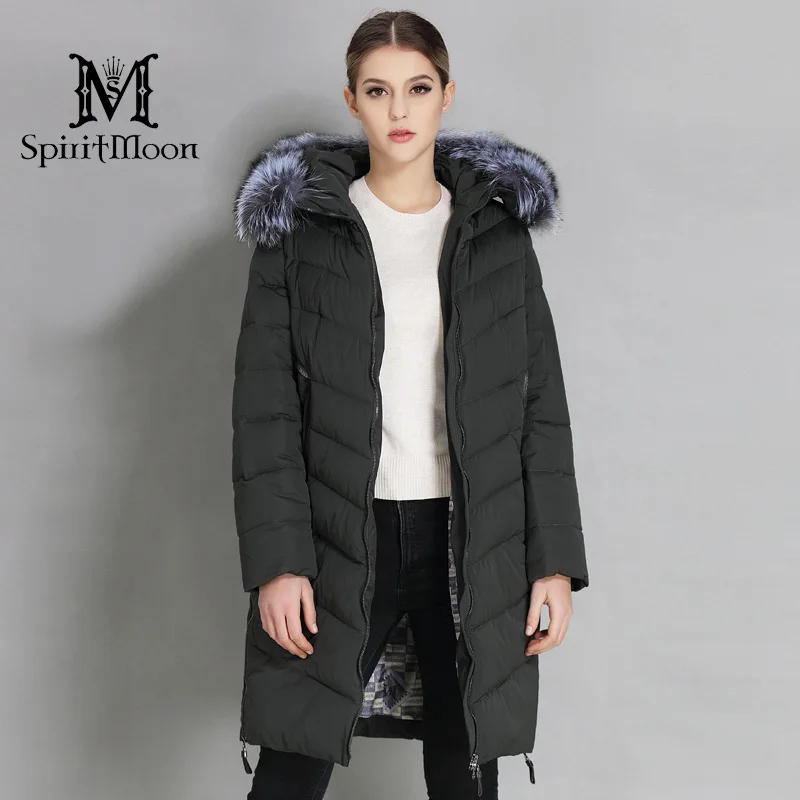 SpiritMoon 2018 пуховик женский длинный Мод с Капюшоном Открытое Теплое Зимнее Пальто