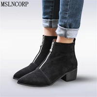 size 34 48 women ankle boots black low heels zipper handmade high quality pointed toe shoes woman ladies riding equestrian boots