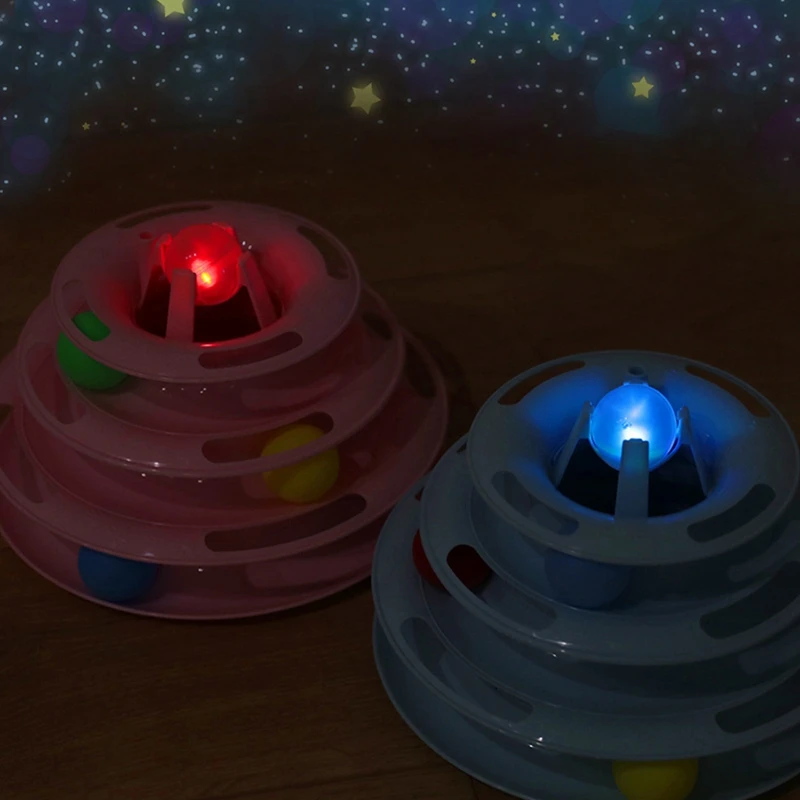 LED Light 4-Layer Round Tower Track Interactive Toy Game Ball Cat Turntable With Glow | Дом и сад