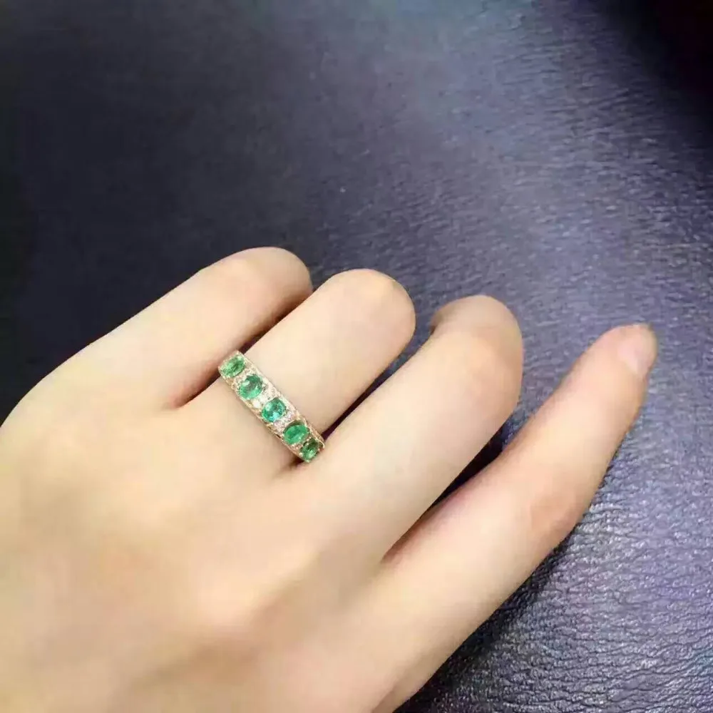 

Natural green emerald Ring Natural gemstone Ring S925 sterling silver trendy Elegant round array women wedding gift Jewelry