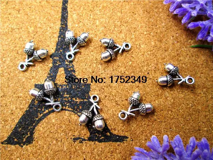 

150pcs--Acorn Charms, Antique Tibetan Silver Tone 3D Acorn charm Pendants 14x11mm