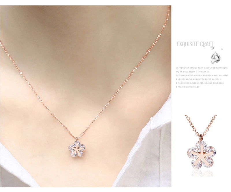 Новое поступление розовое золото женское ожерелье с кристаллом нержавеющая